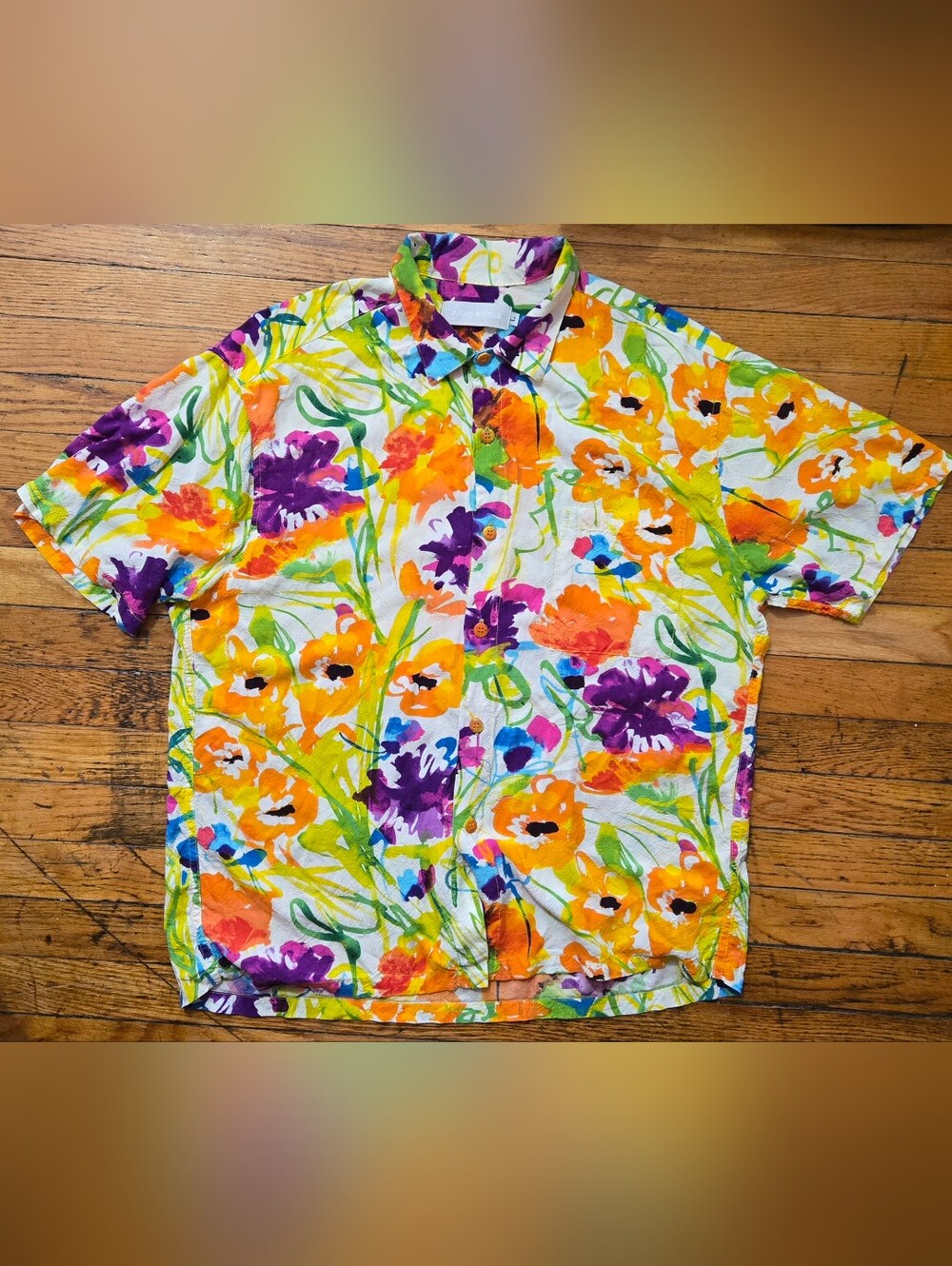 Vtg Jams World L Flower Dream  Watercolor Rayon Hawaiian Button Up Shirt